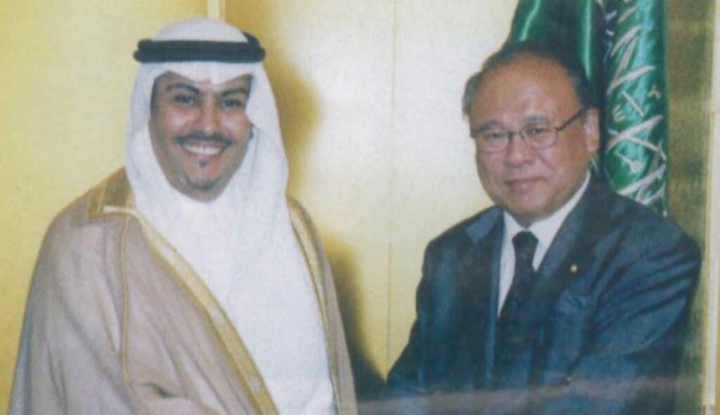 Secretary General LDP Tsutomo Takebe, Ambassador Faisal Trad