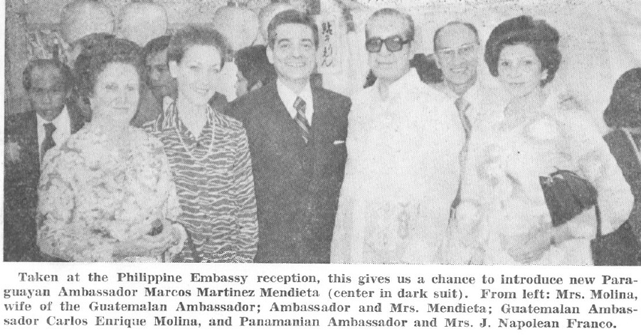 Paraguayan Ambassador Marcos Martinez Mendieta, Mrs. Molina, Mrs. Mendieta Guatemalan Ambassador Carlos Enrique Moline, Panama Ambassador J. Napolean Franco