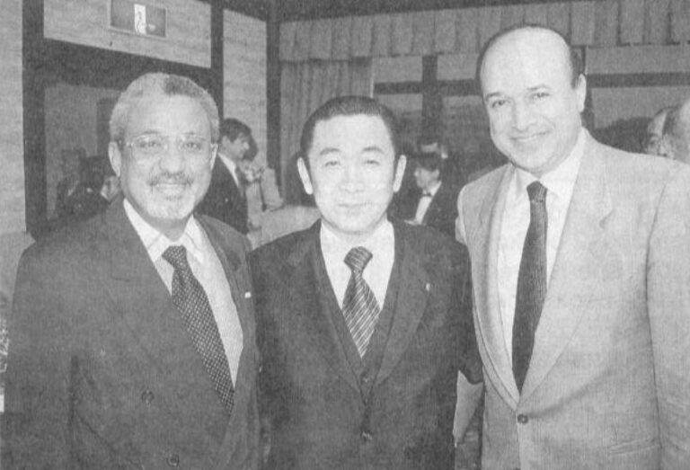 Ambassador Rachad Farah, former Prime Minister Yutaro Hashimoto, Ambassador Mahmoud Karem