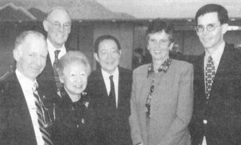 U.S. Cultural Attache Robin Barrington, U.S. Minister-Counsellor Wiliam T. Breer, UN High Commissioner Sakado Ogata, Peggy Breer, Charles Breer.