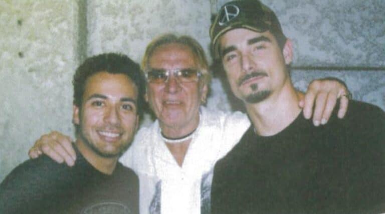 Backstreet Boys members Howie D and Kevin with Bill Hersey