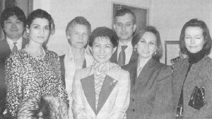 Aki Mori, Aida Al Ma'ainah, wife of the UAE Ambassador, Soline Gourdault-Montagne, HIH Princess Takamado, French Ambassador Maurice Gourdault-Montagne, Yasmina Karem, Brigitte Menegatti, wife of Italian Ambassador