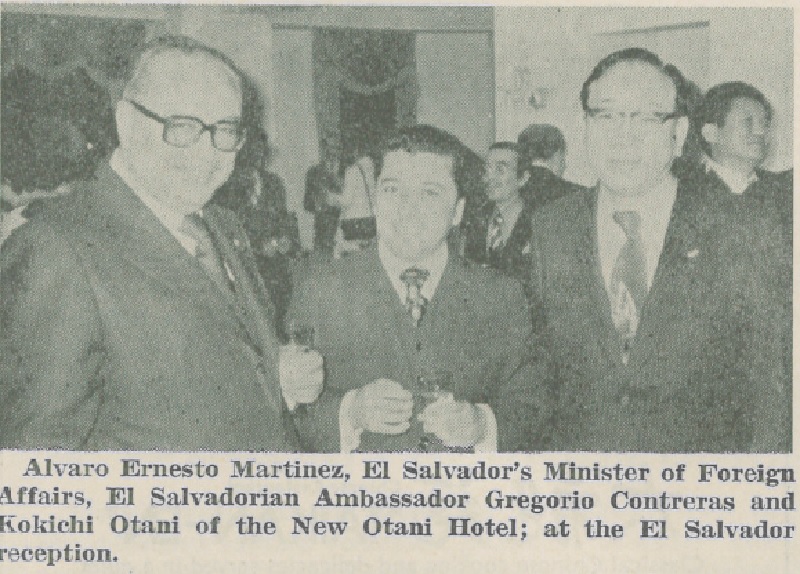 Alvaro Ernesto Martinez, El Salvador's Minister of Foreign Affairs, El Salvadorian Ambassador Gregorio Contrerras and Kokichi Otani. El Salvador Reception