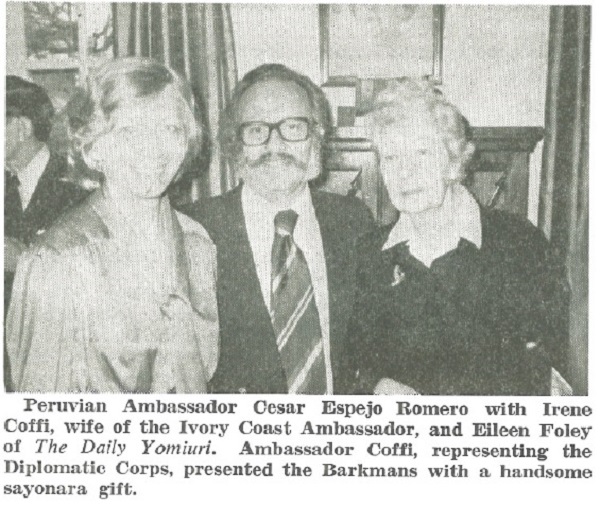 Peruvian Ambassador Cesar Espejo Romero, Irene Coffe, wife of Ivory Coast Ambassador, Eileen Foley