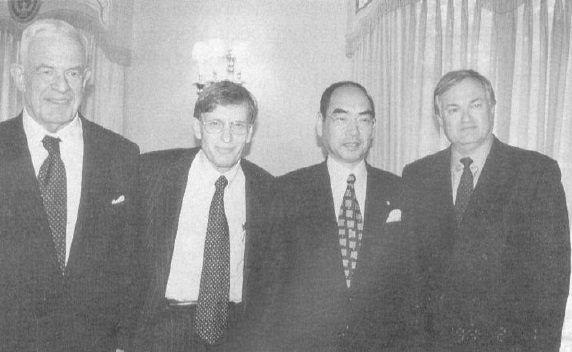 U.S. Ambassador Tom Foley, Bud Selig, Justice Minister Hideo Usui, Don Fehr, Executive Director, Major League Baseball Players Association.