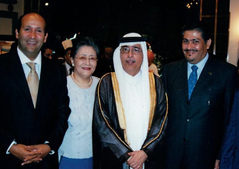 Egyptian Ambassador Hisham Badr, Fumiko Tottori, the host, Qatar Ambassador Reyad Al-Ansari, Saudi Ambassador Faisal bin Hassan bin Ahmed Trad