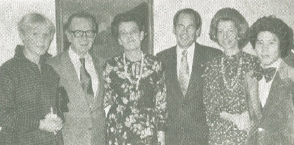 Marjatta Morita, Greek Ambassador Jean Cambiotis, Kaija Lares, Ambassador Osmo Lares, Alexandra Cambiotis and Masaki Morita gather for a final photo.