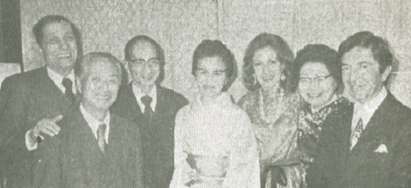 Lebanese Ambassador Joseph Naffah, Koichi Ueda of the Crown Prince's Household, Kiyoshi Matsudaira, vice master of ceremonies in the Imperial Household, Mrs. Matsudaira, Maha Debs, Mrs. Ueda and Hadi Debs.