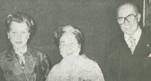 Ume Kajima, wearing her decoration, flanked by Italian Ambassador and Mrs. Vincenzo Tornetta.