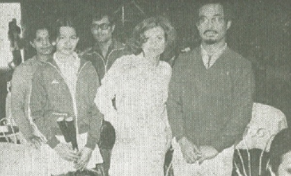 Mrs. Mankad, Anne Mavey, P.G. Mankad, and Hiroshi and Rolanda Ota at the new tennis courts at Shinagawa Prince.