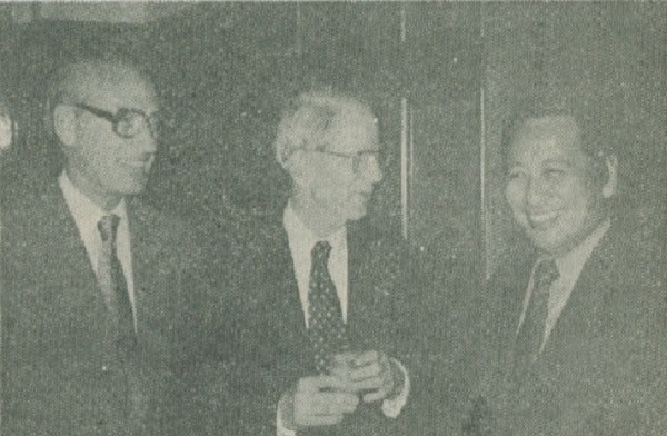 Netherlands Ambassador John Kaufmann (center) with Crince LeRoy of KLM and J.S. Voerman of Garuda Arilines.