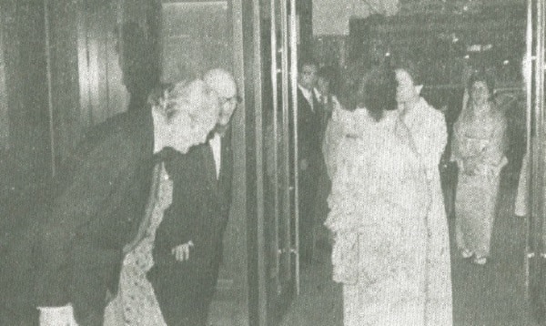 The Ohyas and Ambassador Dauge greet Princess Chichibu, Princess Mikasa and Princess Masako.