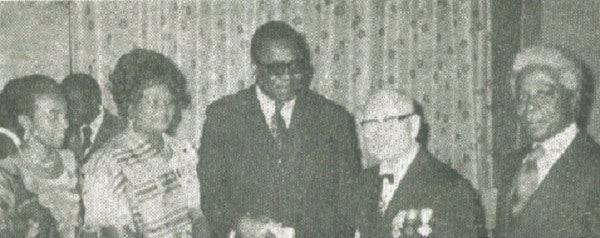 Essie Wood, Mrs. Amedme and Admiral Amedume, Shingoro Ushiro and Ghana Ambassador Victor Wood at Admiral's reception.