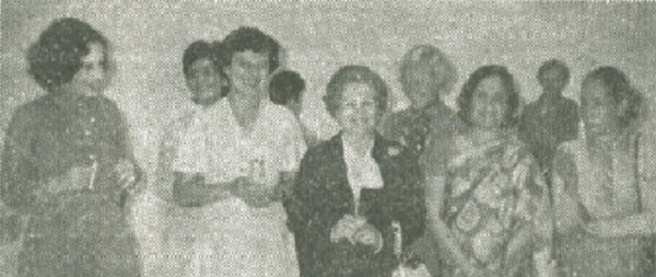 Wally Espejo Romero, Sumiko Morieux, Stanislava Houskova, Nilufer Eyiceoglu, Erica Blakstad, Rose Gonsalves, Yvonne Cuenoud at Czechoslovakian Embassy.