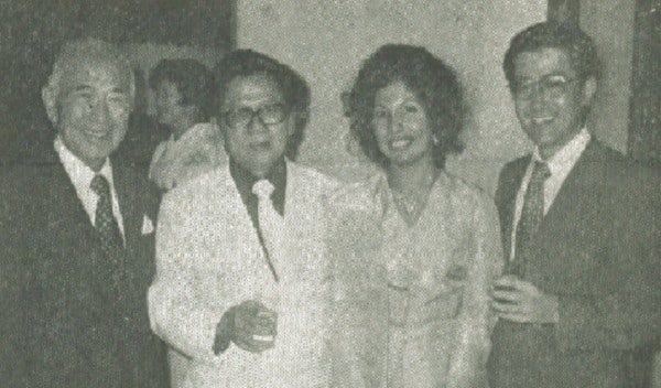 Toyotaro Toda, Malaysian Ambassador Taik Choon Lim, Mrs. Meriam Othman and Yoritake Matsudaira of Toshiba.
