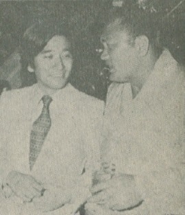 Sumo's famed yokozuna Wajima and actor Koji Ishizaka.