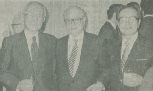 Haruao Suzuki, president of Showa Denko, guest of honor Gen. Rafael Alfonso Ravard and K. Haruna of Marubeni Corp.