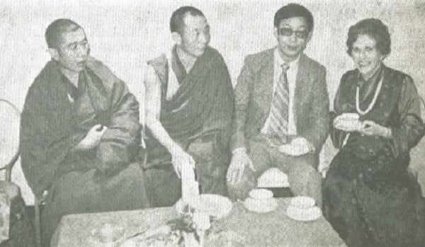 Dalai Lama in Tokyo his younger brother Tenzin Choegyal and the hostess Didi Toulouse.