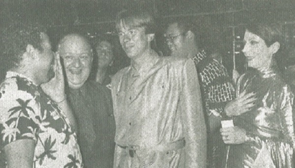 Gilbert Gonzalves, Andre LeComte, French fashion designer Thierry Mugler and Francoise Morechand at a party Francoise organized for Thierry at The Bee.