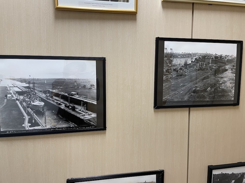 A photo of the Panama Canal on display at the Panama Embassy