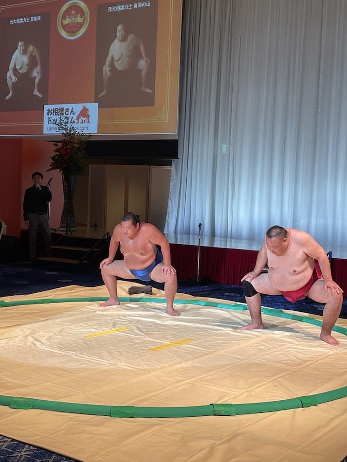former sumo wrestlers performed various techniques.