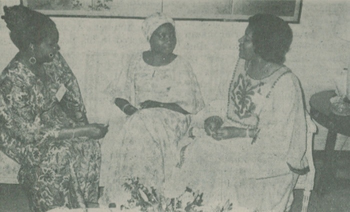 Mrs. Kwapong of Ghana, Mme. Sally Mugabe, wife of the Prime Minister of Zimbabwe, and Sikina Diria, wife of the Tanzanian Ambassador