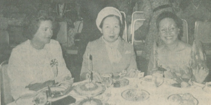 HIH Princess Mikasa flanked by Pam Miller, wife of the New Zealand Ambassador, and Aida Valdes, wife of the Philippine Ambassador.