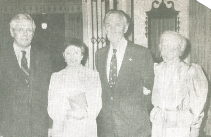 outgoing U.S. Minister-Counsellor William (Bill) Sherman and his wife Mary Jane are flanked by U.S. Ambassador to Japan Mike Mansfield and his wife Maureen. 
