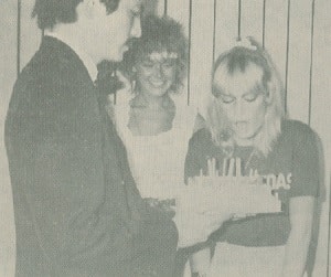 Two more Bond Girls—Lizzie Warville and Kim Mills—are served a special cake by Taira-san of The Lex in celebration of Kim's birthday; both appear in “For Your Eyes Only.” 