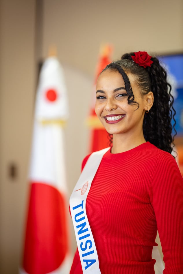 Miss International Tunisia 2023, usually works as a flight attendant. She wants to tell every young girl all over the world, "Believe in yourself, and don’t let anyone’s opinion define your potential.”  