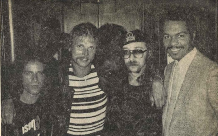 Klaus Neine and Rudolph Schenker of the German group The Scorpions; former Doobie Brothers guitarist Jeff Baxter, and soul hit Ray Parker Jr.