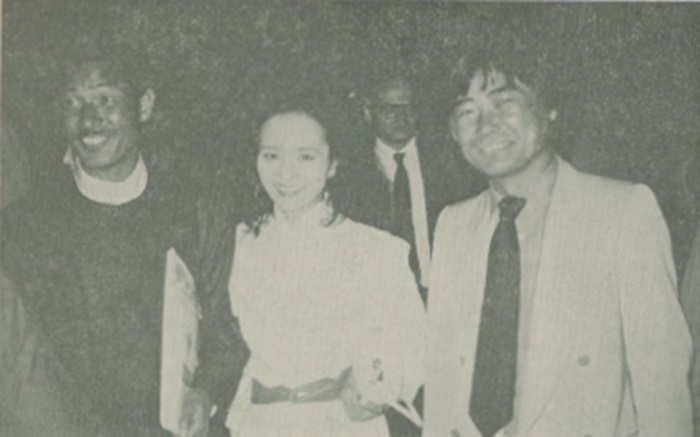  Issey Miyake who created the "Bodyworks" gala; with noted violinist Teiko Maehashi and architect Masayuki Kurokawa