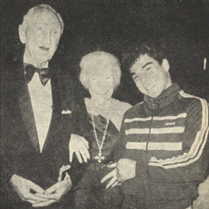 U.S. Ambassador and Mrs. Mike Mansfield with Adolph Alvarez (aka "Oz Rock"), a breaker from the Bronx who is on the way to the Big Time