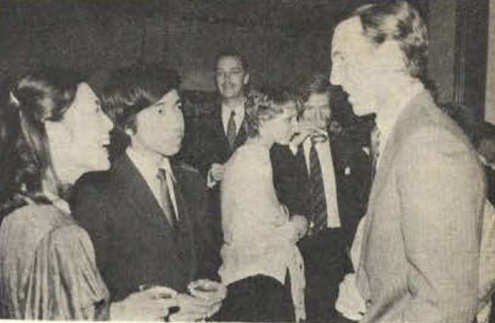 TIH Prince and Princes Takamado of Mikasa chat with Captain Mark Phillips, husband of UK's Princess Anne.