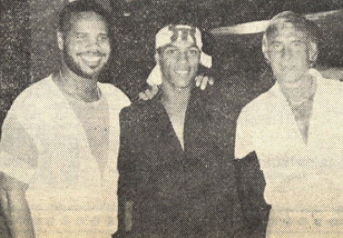 Gilbert (Skip) Starkey of Motown Records, actor Taimak Guarriello and Partyliner Bill Hersey. Skip and Taimak were promoting the film "The Last Dragon" which stars Taimak