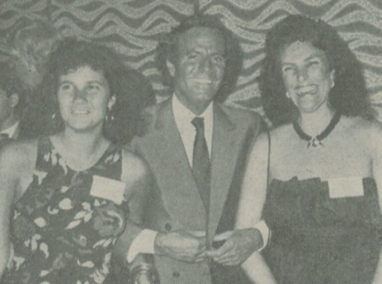 Julio Iglesias, happily flanked by Maria Barcia and her mother Camela Barcia, wife of the Spanish Ambassador.