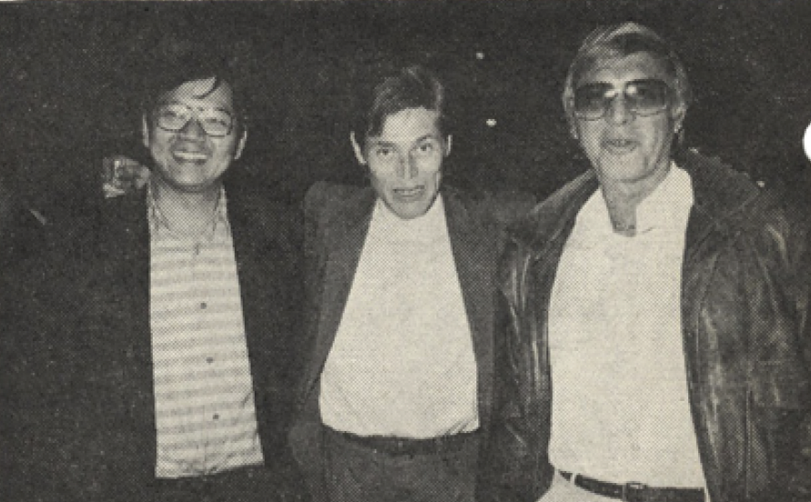 Warner Brothers’s Alex Ying, Oscar-nominated actor Willem Dafoe and Partyline Bill hersey, after the premiere local screening of the Oscar-winning film “Platoon.”