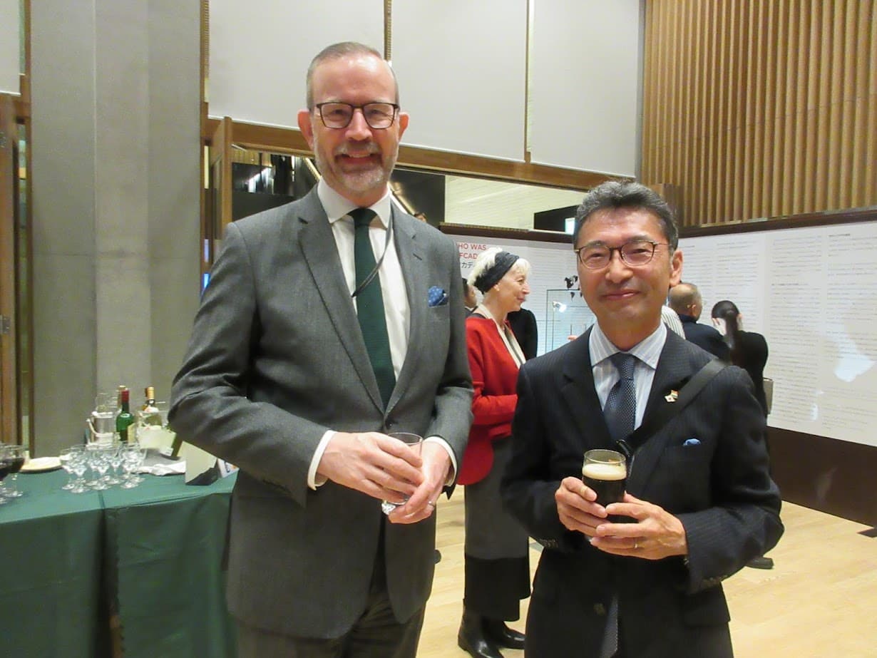 Ambassador of Ireland to Japan, Damien Cole, and a guest at the Kwaidan exhibition reception at Ireland House Tokyo.