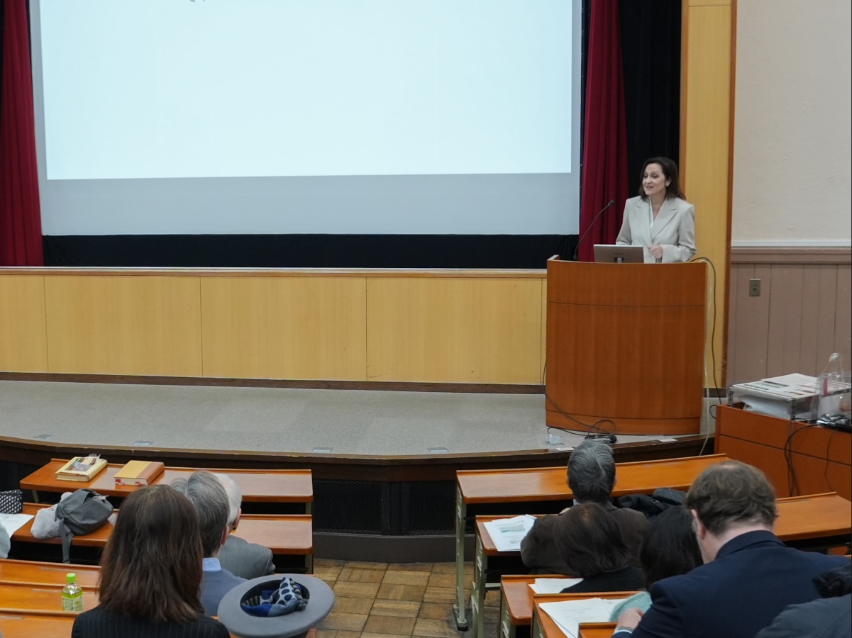 View from the lecture hall at the University of Tokyo during the research presentations on Greek language and culture.