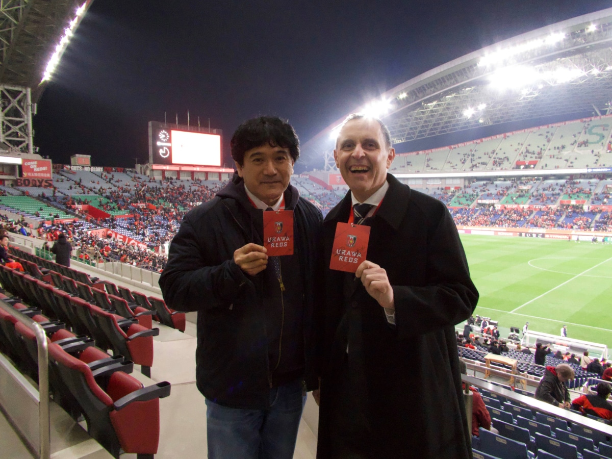 Ambassador Jerónimo and Tsukasa Shiga celebrating the football connection between Portugal and Japan.