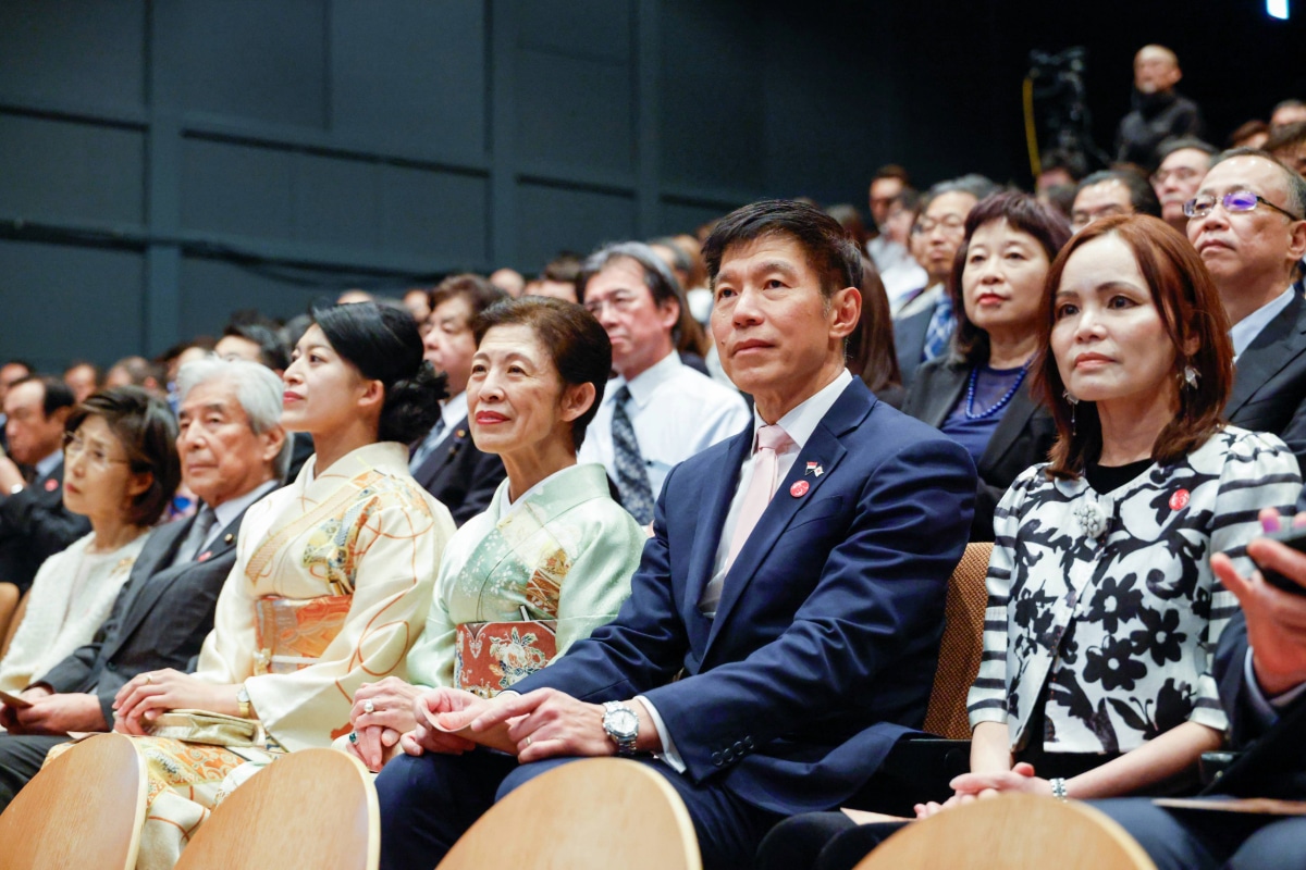 Her Imperial Highness Princess Takamado, Her Imperial Highness Princess Tsuguko, and Ambassador Ong Eng Chuan seated in the audience at the SJ60 concert.