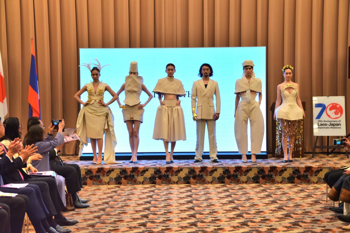 Models on the runway at the Lao Fashion and Culture Festival fashion show marking the 70th anniversary of Laos-Japan diplomatic relations