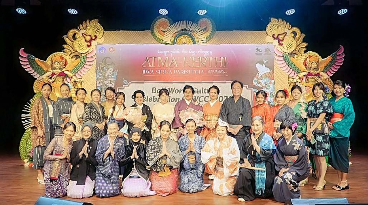 Indonesian and Japanese participants together in traditional dress at Bali Arts Festival 2026