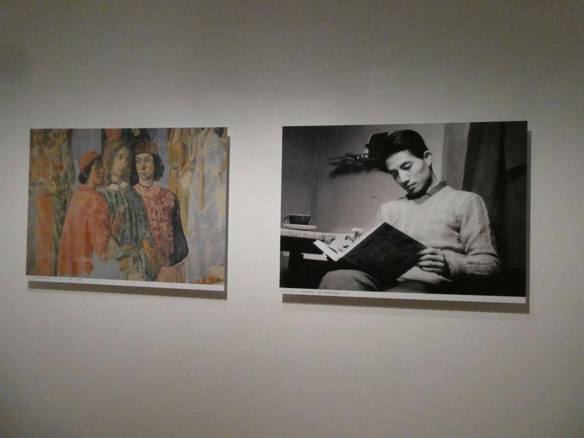Young Kunio Tsuji reading, alongside Renaissance fresco reference