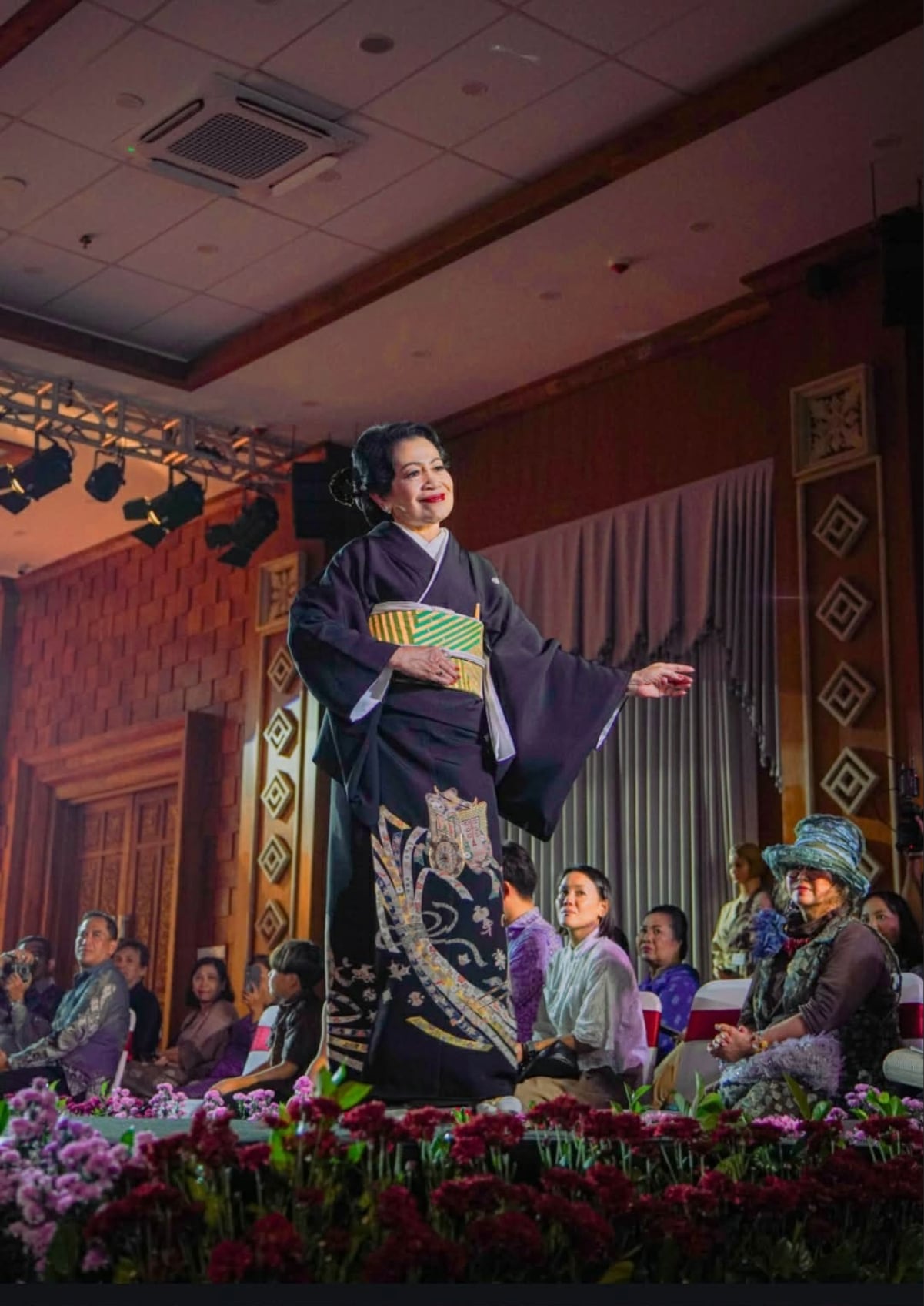 Model presents traditional Japanese kimono craftsmanship on runway at Bali Arts Festival 2026